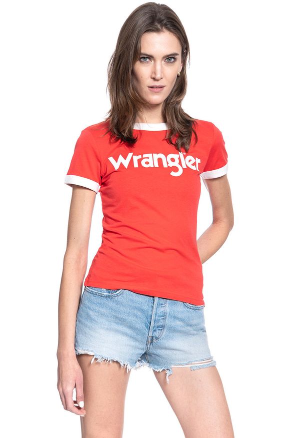 Wrangler - DAMSKI T-SHIRT WRANGLER SS RINGER TEE BITTERSWEET RED W7Z3EVXBO 112132167