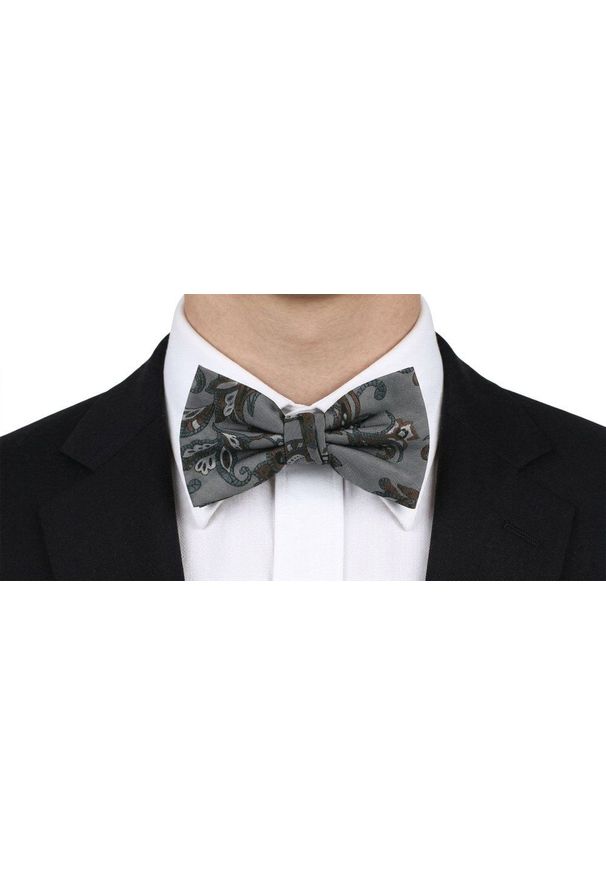 Mucha Męska z Poszetką - Chattier - Szara w Kwiaty. Kolor: szary. Wzór: kwiaty. Styl: elegancki, sportowy