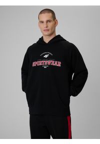 4f - 4F Bluza dresowa loose z kapturem męska - czarna M. Okazja: na spacer, na co dzień, na uczelnię. Typ kołnierza: kaptur. Kolor: czarny. Materiał: dresówka. Styl: casual, klasyczny #1