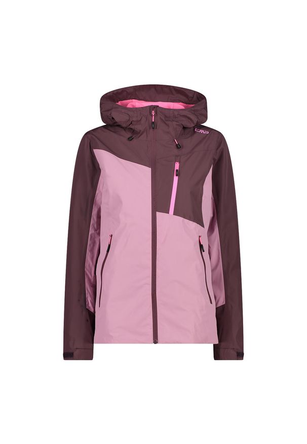 Kurtka przeciwdeszczowa damska z kapturem CMP. Typ kołnierza: kaptur. Kolor: czerwony, fioletowy, brązowy, wielokolorowy. Sport: turystyka piesza