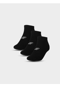 4f - Skarpetki casual przed kostkę (3-pack) męskie - czarne. Kolor: czarny. Materiał: włókno, materiał, poliamid, bawełna