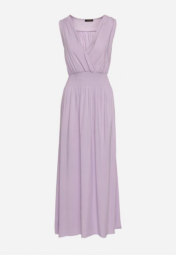 Born2be - Fioletowa Wiskozowa Sukienka z Kopertowym Dekoltem i Gumkami w Talii Joridia. Okazja: na co dzień. Typ kołnierza: dekolt kopertowy. Kolor: fioletowy. Materiał: wiskoza. Długość rękawa: na ramiączkach. Typ sukienki: kopertowe. Styl: wizytowy, casual