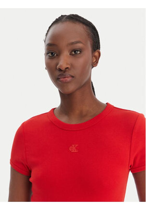 Calvin Klein Jeans Sukienka codzienna LV047B266G Czerwony Slim Fit. Okazja: na co dzień. Kolor: czerwony. Materiał: bawełna. Typ sukienki: proste. Styl: casual