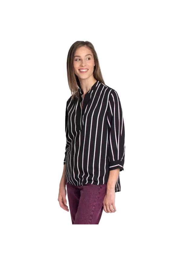 Lee - LEE BLOUSE DAMSKA KOSZULA MATERIAŁOWA W PASKI BLACK L46PAC01. Materiał: materiał. Wzór: paski