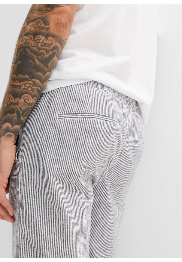 bonprix - Bermudy z przewiewnej mieszanki lnu, regular fit. Kolor: niebieski. Materiał: len. Wzór: paski