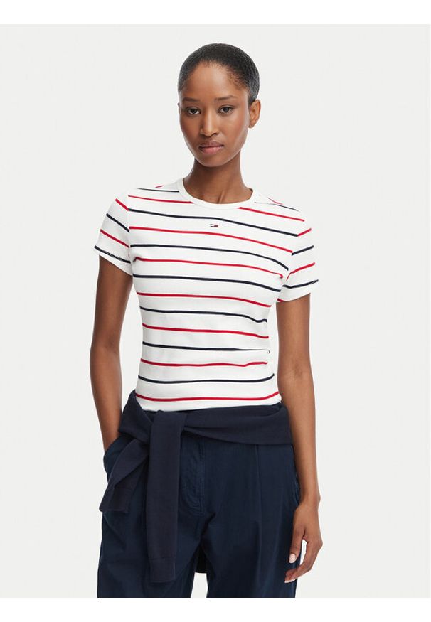 Tommy Jeans T-Shirt Essential DW0DW17383 Biały Slim Fit. Kolor: biały. Materiał: bawełna