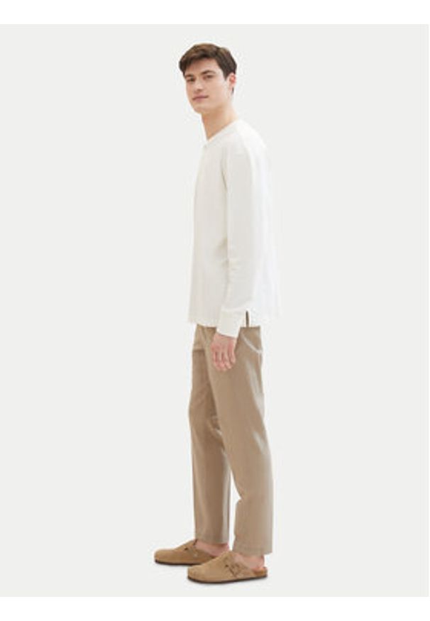 Tom Tailor Denim Spodnie materiałowe 1040251 Beżowy Tapered Fit. Kolor: beżowy. Materiał: len, bawełna