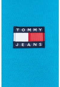 Tommy Jeans bluza bawełniana DM0DM10904.9BYY męska kolor turkusowy z kapturem z aplikacją. Typ kołnierza: kaptur. Kolor: turkusowy. Materiał: bawełna. Wzór: aplikacja #2