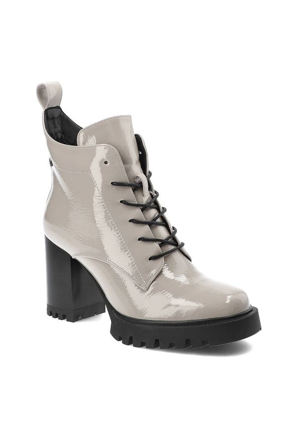 Szare Botki S.Barski Eleganckie Buty Na Obcasie. Okazja: na spotkanie biznesowe. Zapięcie: sznurówki. Kolor: szary. Materiał: skóra ekologiczna, materiał. Sezon: zima, jesień, wiosna. Obcas: na obcasie. Styl: elegancki. Wysokość obcasa: średni