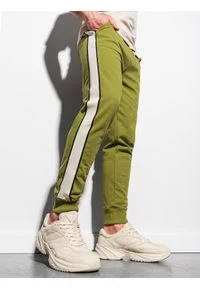 Ombre Clothing - Spodnie męskie dresowe joggery P951 - oliwkowe - XXL. Kolor: oliwkowy. Materiał: dresówka #3