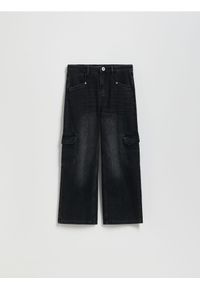 Reserved - Jeansy wide leg z kieszeniami cargo - czarny. Kolor: czarny