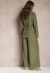 Renee - Ciemnozielony Komplet Luźne Spodnie na Gumce i Dłuższa Koszula Wiązana na Plecach Darienas. Kolor: zielony. Materiał: tkanina #3