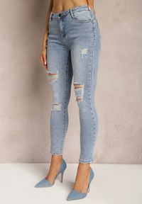 Renee - Niebieskie Jeansy Skinny Push Up Ozdobione Dziurami i Przetarciami Jellara. Kolor: niebieski. Wzór: aplikacja #3
