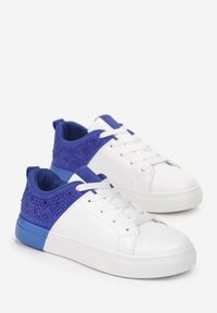 Renee - Biało-Niebieskie Sneakersy Sznurowane na Płaskiej Grubszej Podeszwie z Cyrkoniami Hanuel. Kolor: niebieski #5