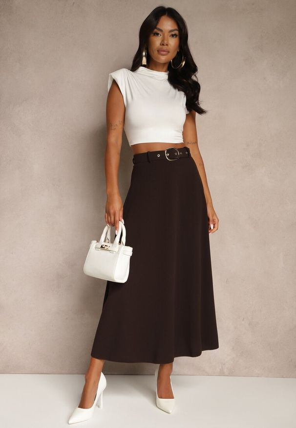 Renee - Brązowa Spódnica o Rozkloszowanym Kroju Melobia. Okazja: na co dzień. Stan: podwyższony. Kolor: brązowy. Styl: casual, elegancki