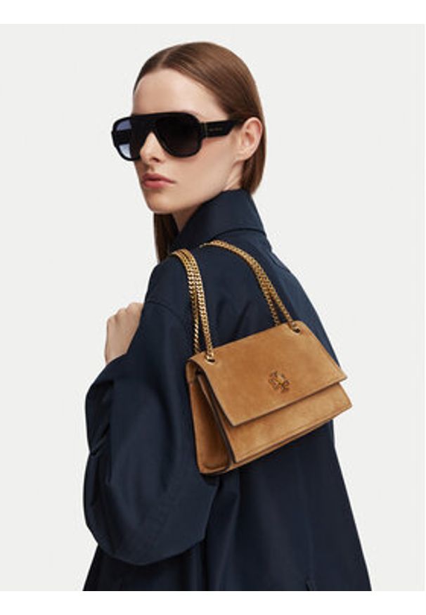 Tory Burch Torebka Kira Turnlock Suede Mini Bag 178150 Brązowy. Kolor: brązowy. Materiał: skórzane, zamszowe