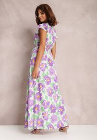 Renee - Fioletowa Sukienka Mazhand. Kolor: fioletowy. Materiał: tkanina, materiał. Wzór: kwiaty, nadruk. Typ sukienki: kopertowe. Długość: maxi #3