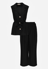 Renee - Czarny Letni Komplet Kamizelka z Paskiem i Ozdobnymi Guzikami i Szerokie Spodnie Sharieth. Kolor: czarny #7