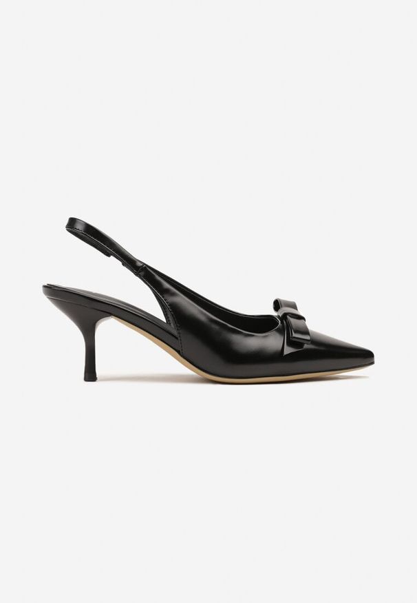 Renee - Czarne Sandały Sling-Back na Szpilce Kaczuszce z Ozdobną Kokardką Avienne. Okazja: na co dzień. Kolor: czarny. Sezon: lato, wiosna. Obcas: na szpilce. Styl: elegancki, casual. Wysokość obcasa: średni