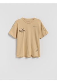 Reserved - T-shirt z nadrukiem - beżowy. Kolor: beżowy. Materiał: bawełna. Wzór: nadruk