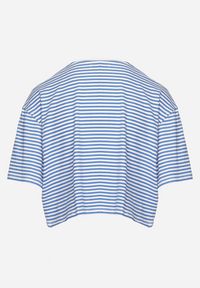 Born2be - Niebieski Bawełniany T-shirt o Oversizowym Krótkim Fasonie w Cienkie Paski Lakrida. Okazja: na co dzień. Kolor: niebieski. Materiał: bawełna. Długość: krótkie. Wzór: paski. Styl: casual, klasyczny #4