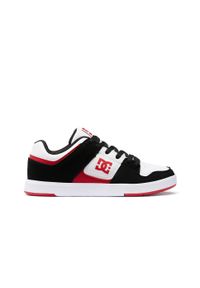Buty dla dzieci na deskorolkę DC Shoes Cure czarno-biało-czerwone. Kolor: czarny, biały, czerwony, wielokolorowy. Materiał: nubuk, materiał, skóra. Sport: skateboard