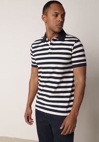 Born2be - Granatowa Koszulka Polo z Bawełny w Poziome Paski Germus. Okazja: na co dzień. Typ kołnierza: polo. Kolor: niebieski. Materiał: bawełna. Wzór: paski. Styl: casual #5