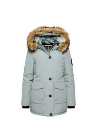 Parka z kapturem z syntetycznym futrem damska Superdry Everest. Typ kołnierza: kaptur. Kolor: szary. Materiał: futro, syntetyk. Długość rękawa: długi rękaw. Styl: elegancki #1