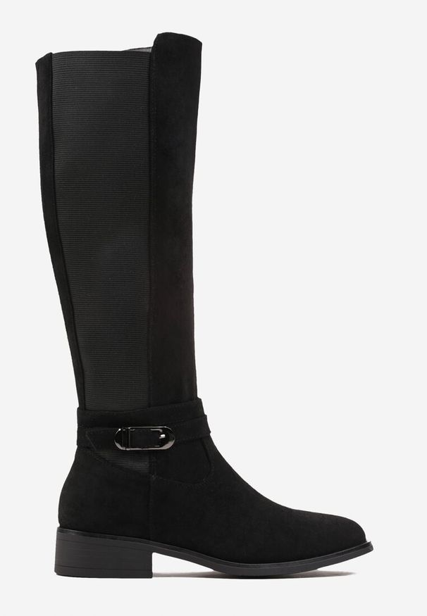 Born2be - Czarne Kozaki Muszkieterki z Ozdobnym Paskiem Vambra. Zapięcie: pasek. Kolor: czarny