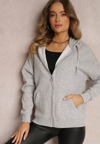 Renee - Szara Bluza z Kapturem i Suwakiem Oversize Des. Typ kołnierza: kaptur. Kolor: szary. Materiał: polar, dzianina. Długość rękawa: długi rękaw. Długość: długie. Sezon: zima, jesień. Styl: sportowy