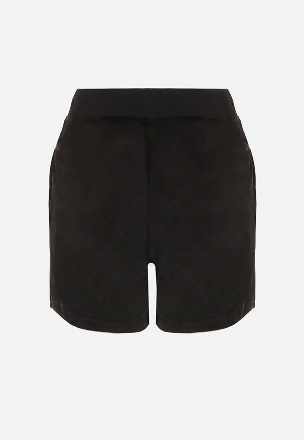 Born2be - Czarne Welurowe Szorty Ozdobione Wiązaniem Ralladia. Okazja: na spacer, na co dzień. Kolor: czarny. Materiał: welur. Wzór: aplikacja. Styl: casual