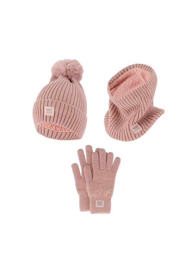HEAT KEEPER - Zestaw damski Rękawiczki / Czapka / Czapka termoutwardzalne. Kolor: różowy. Materiał: poliakryl. Sezon: zima. Styl: sportowy