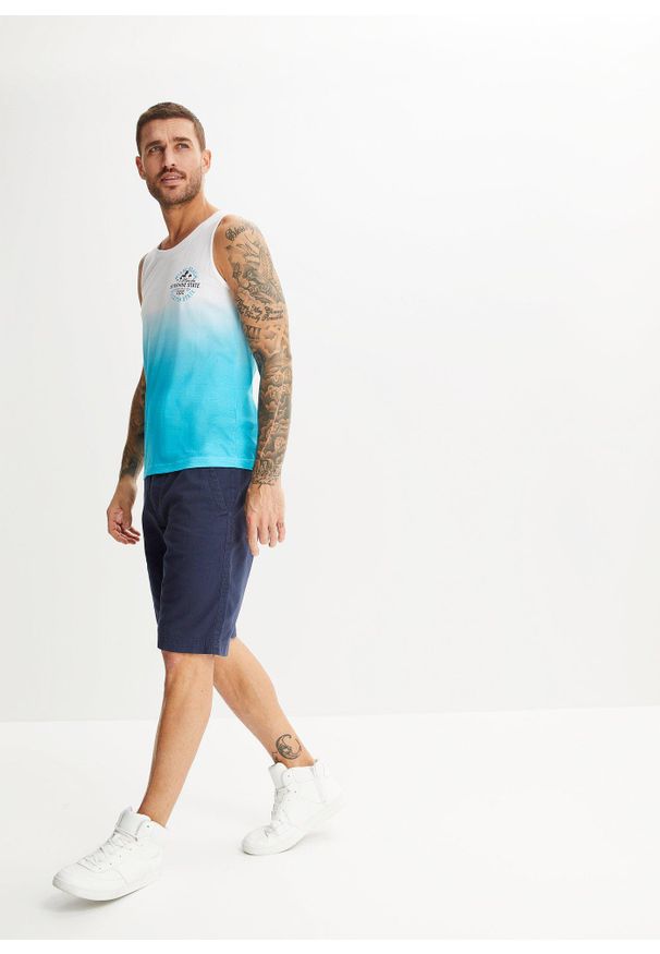 bonprix - Tank top z czystej bawełny (2 szt.). Kolor: niebieski. Materiał: bawełna. Wzór: nadruk