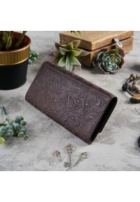 Portfel skórzany PAOLO PERUZZI brązowy IN-35-BR. Kolor: brązowy. Materiał: skóra. Wzór: kwiaty #1