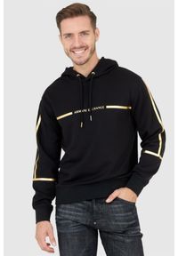 Armani Exchange - ARMANI EXCHANGE Czarna bluza męska z kapturem ze złotym logo, Rozmiar M. Typ kołnierza: kaptur. Kolor: czarny #1