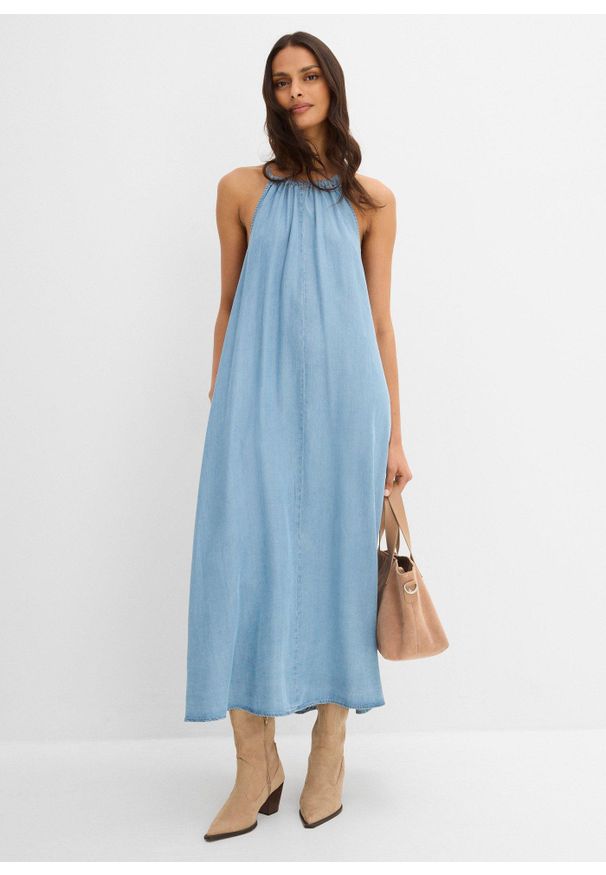 bonprix - Sukienka dżinsowa z lejącego tencelul. Kolor: niebieski. Materiał: lyocell