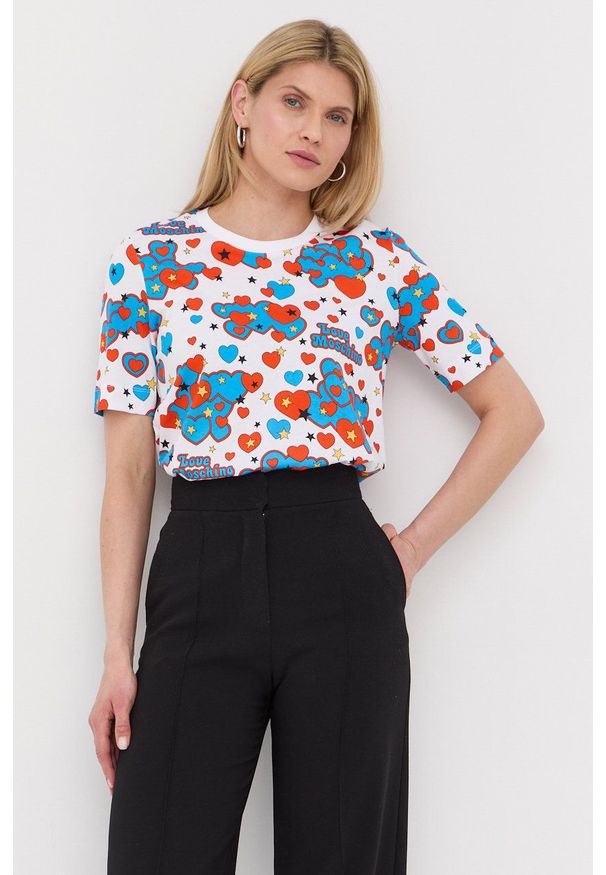 Love Moschino t-shirt bawełniany kolor biały. Kolor: biały. Materiał: bawełna