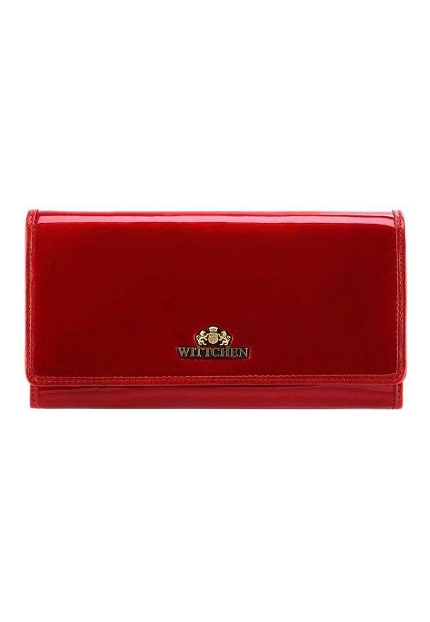 Wittchen - Damski portfel ze skóry lakierowany duży czerwony. Kolor: czerwony. Materiał: skóra, lakier. Wzór: aplikacja