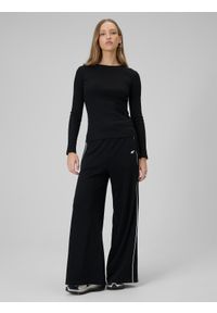 4f - 4F Longsleeve slim z prążkowanej dzianiny damski - czarny XL. Okazja: na spacer, na co dzień. Kolor: czarny. Materiał: prążkowany, dzianina. Długość rękawa: długi rękaw. Wzór: prążki. Styl: casual #2