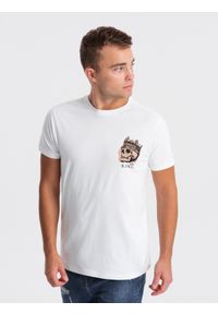 Ombre Clothing - T-shirt męski bawełniany z nadrukiem na klatce piersiowej - biały V3. Kolor: biały. Materiał: bawełna. Wzór: nadruk