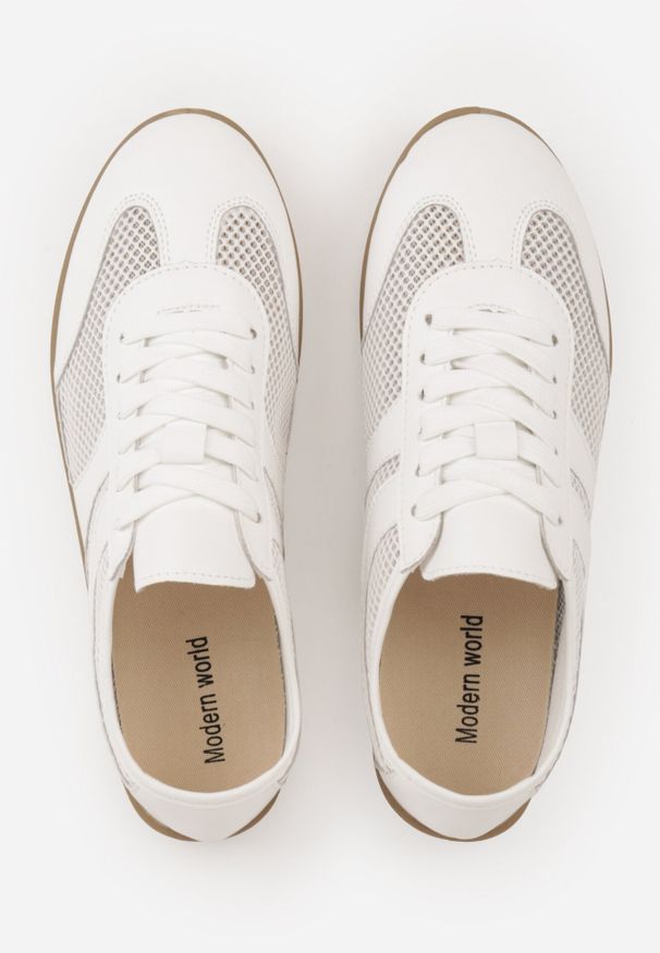 Born2be - Białe Sneakersy Typu Tenisówki z Siateczkowymi Wstawkami Corigoria. Okazja: na co dzień. Kolor: biały. Materiał: jeans