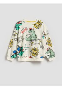 Reserved - Bluza oversize z nadrukiem - złamana biel. Materiał: dzianina, bawełna. Wzór: nadruk #1