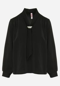 Born2be - Czarna Bluzka z Krawatem i Ozdobną Perłą Jonista. Kolor: czarny. Styl: elegancki #6