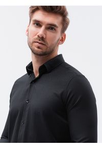 Ombre Clothing - Koszula męska elegancka z długim rękawem K592 - czarny - XL. Kolor: czarny. Materiał: poliester, bawełna. Długość rękawa: długi rękaw. Długość: długie. Styl: elegancki