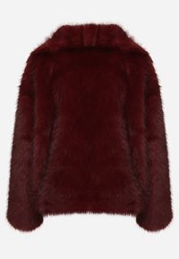 Born2be - Bordowa Futrzana Kurtka z Szerokim Kołnierzem Merionnie. Kolor: czerwony. Materiał: futro. Styl: elegancki #2