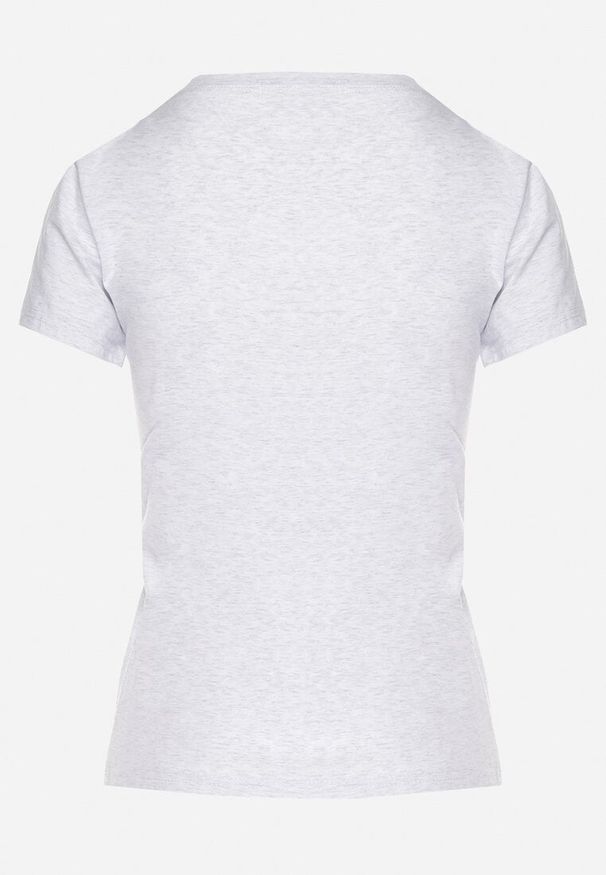 Born2be - Jasnoszary Bawełniany T-shirt z Sercem i Napisem Olirwenna. Okazja: na co dzień. Kolor: szary. Materiał: bawełna. Wzór: napisy. Styl: casual