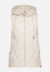 Born2be - Biała Casualowa Kamizelka z Kapturem i Pikowanymi Przeszyciami Caletta. Okazja: na co dzień. Typ kołnierza: kaptur. Kolor: biały. Materiał: jeans. Styl: casual #7