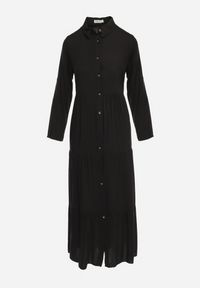 Born2be - Czarna Rozkloszowana Sukienka Maxi z Bawełny w Koszulowym Stylu Onecca. Okazja: na co dzień. Kolor: czarny. Materiał: bawełna. Wzór: aplikacja. Typ sukienki: koszulowe. Styl: casual. Długość: maxi #3