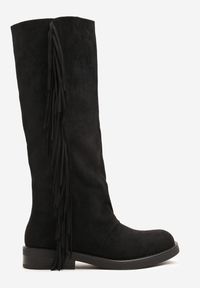 Renee - Czarne Kozaki z Imitacji Zamszu w Estetyce Boho Zdobione Frędzlami Vemarose. Okazja: na co dzień. Kolor: czarny. Materiał: zamsz. Wzór: aplikacja. Styl: boho #5