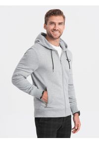 Ombre Clothing - Bluza męska rozpinana z kapturem - szary melanż V2. Typ kołnierza: kaptur. Kolor: szary. Materiał: poliester, bawełna. Wzór: melanż